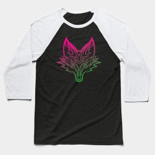 Tribal Fox Head - Pink & Green Baseball T-Shirt